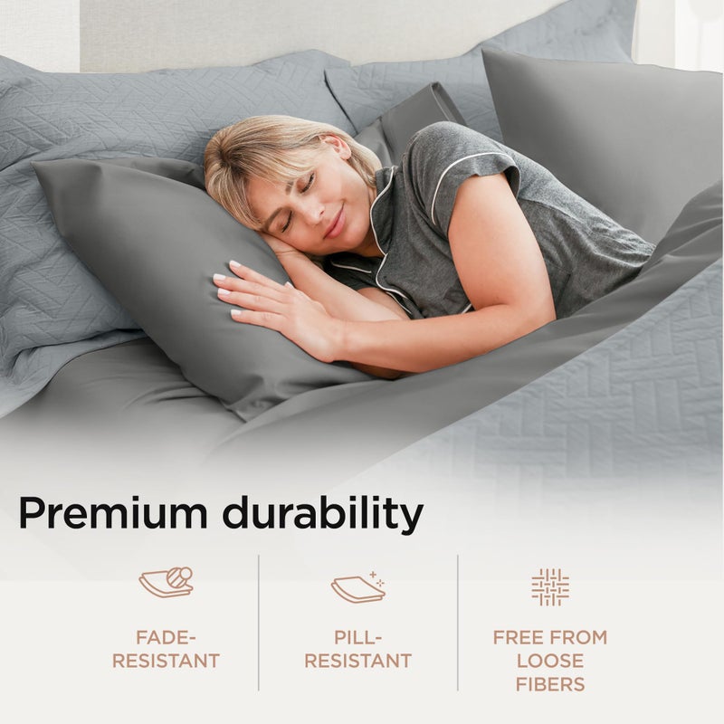Threadmill ملاءات قطنية من Threadmill Supima - عدد الخيوط 1200، مقاس Cal King، 4 قطع، مجموعة باللون الرمادي الداكن، ملاءات ذات جيوب عميقة بجودة الفنادق 5 نجوم - Image 4